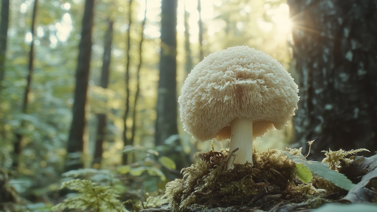 Gljiva lavlja griva (Hericium erinaceus) – nootropic superfood u prirodnom šumskom staništu.