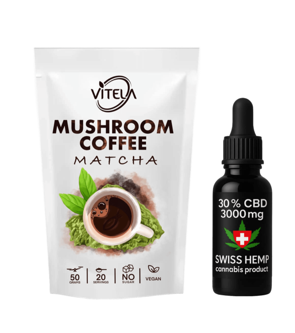 Matcha kava s gljivama i CBD ulje 3000 mg