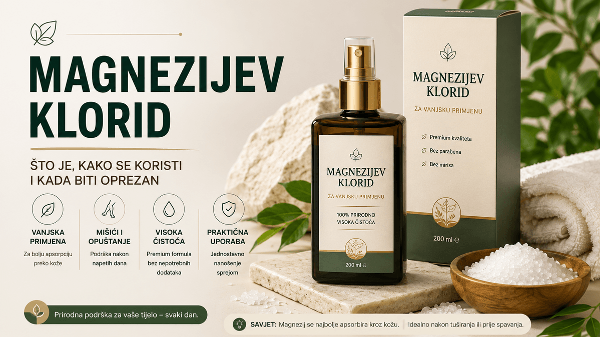 Magnezijev klorid u spreju uz kristale magnezijevog klorida za vanjsku primjenu